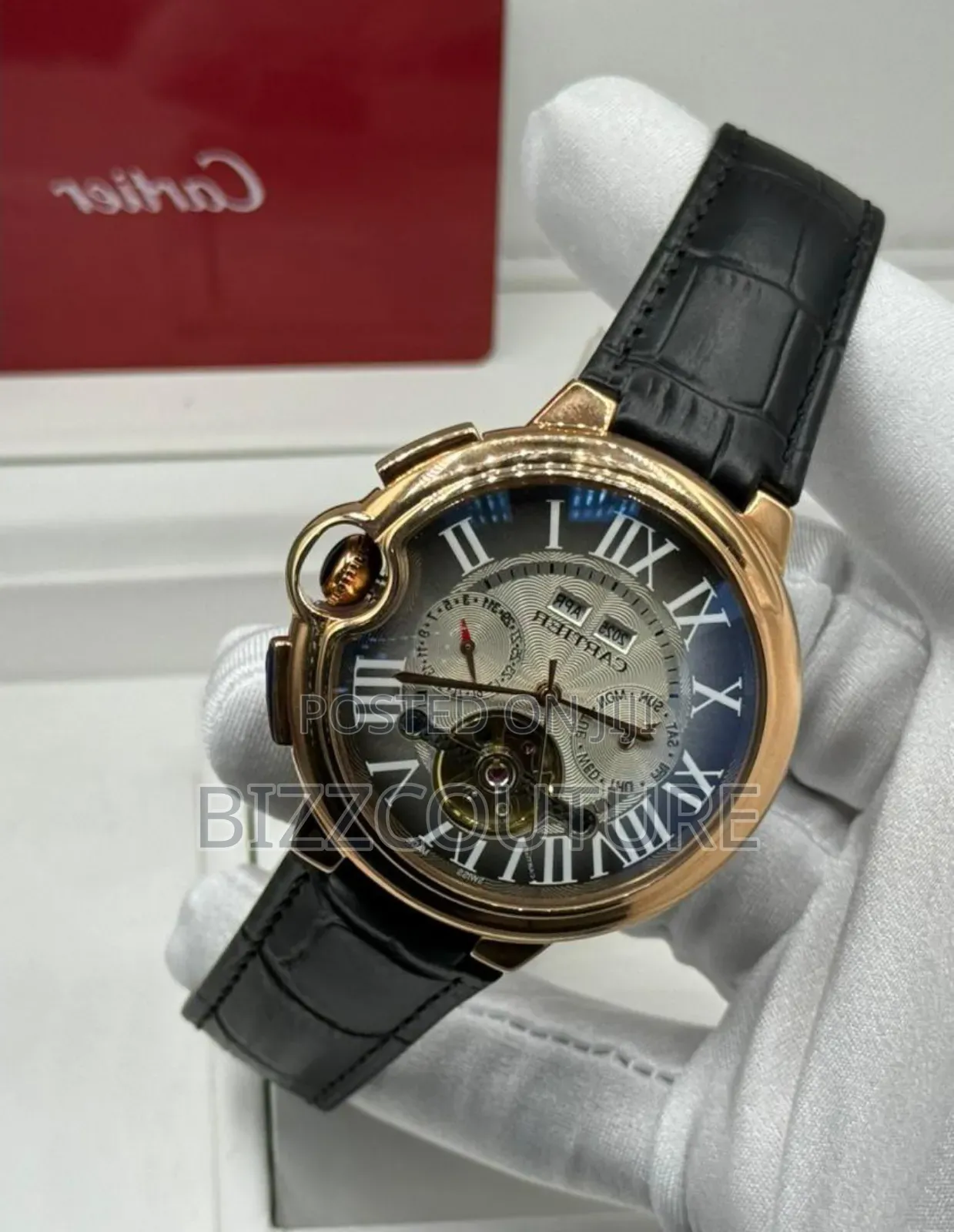 Original Cartier, Black Genuine Leather Strap Watch