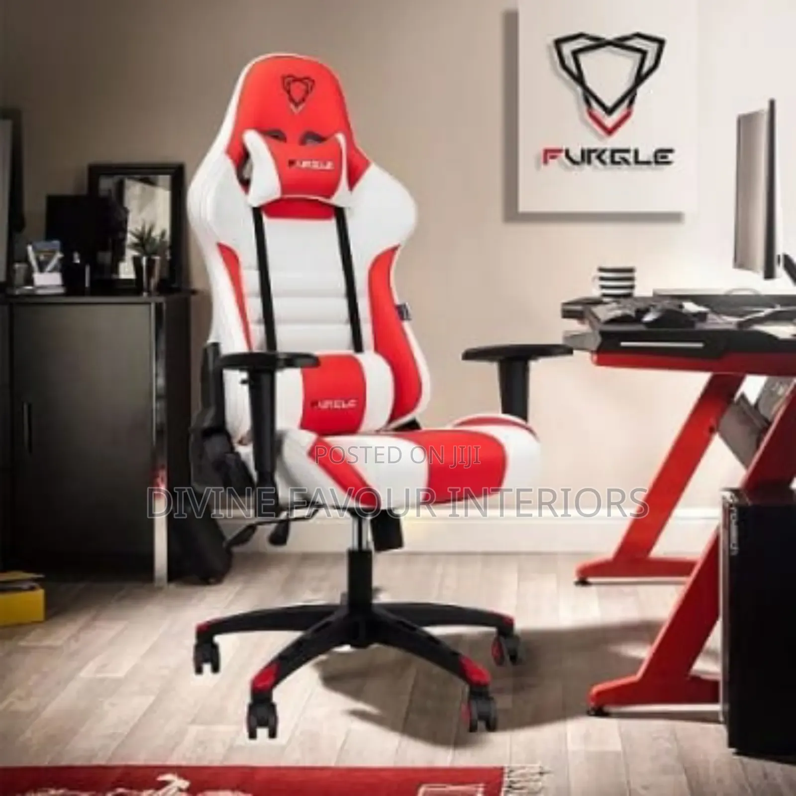 Furgle Custom Home Studio Ergonomic Chair - Red White