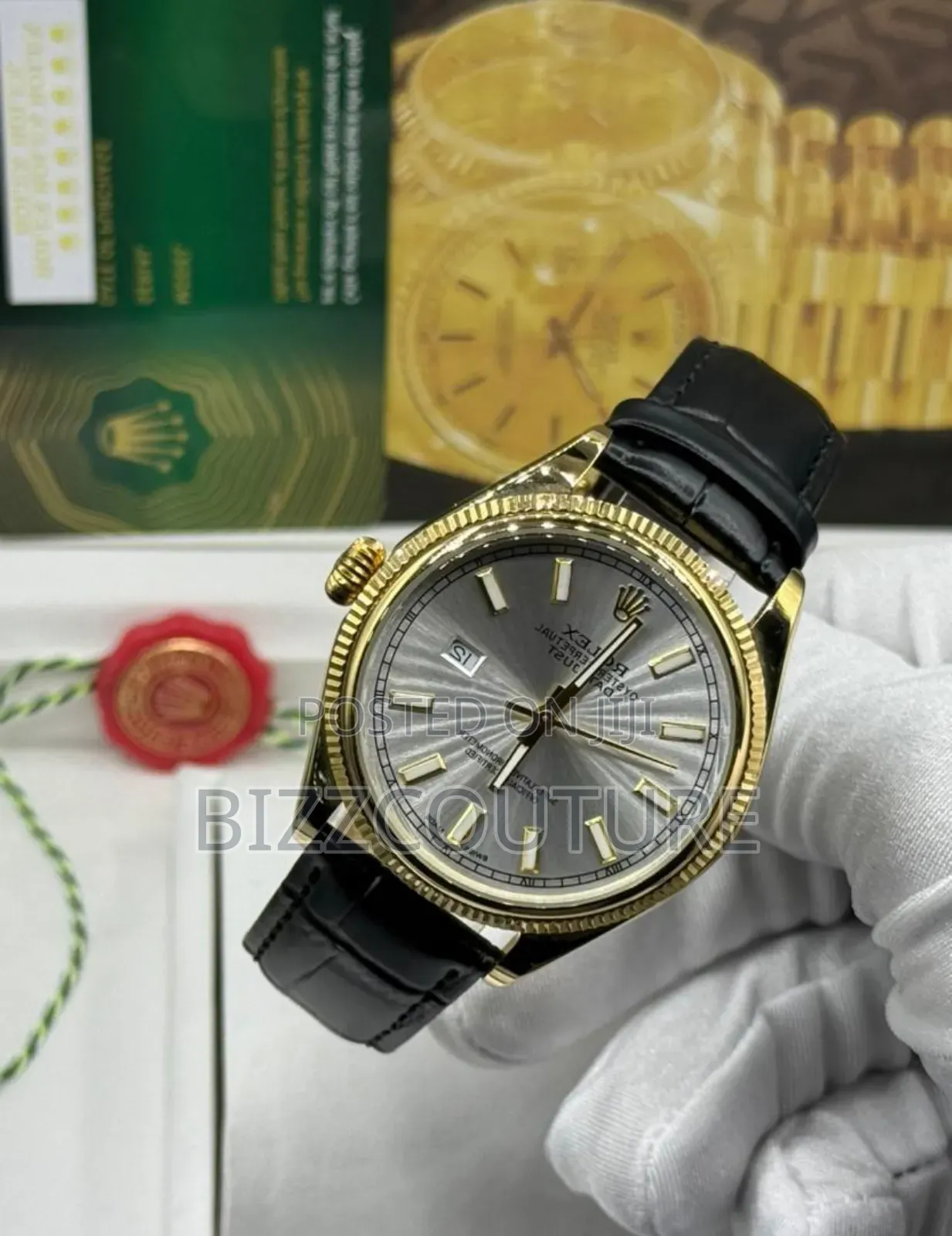 Original Rolex Oyster Perpetual Black Genuine Leather Watch