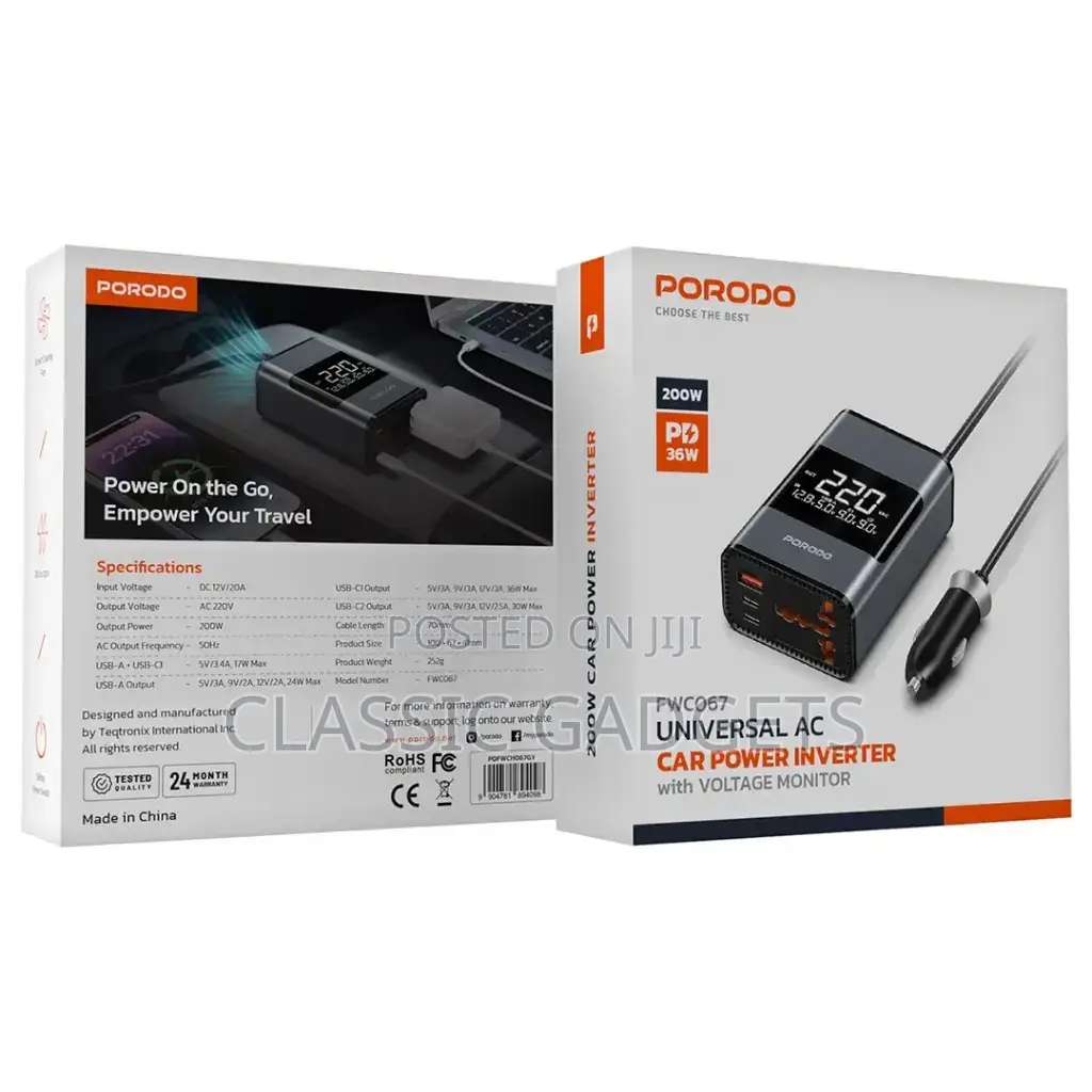 Porodo Fwc067 Universal Ac Car Power Inverter
