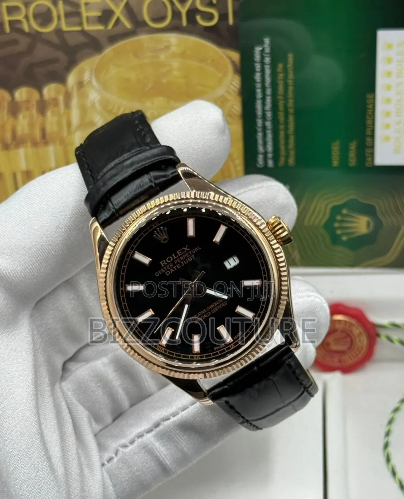 Original Rolex Black Genuine Leather Strap Watch