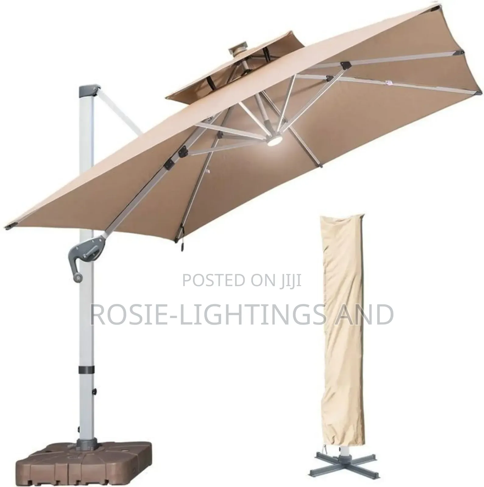 360 Degree Rotation Patio Solar Umbrella -Khaki Color