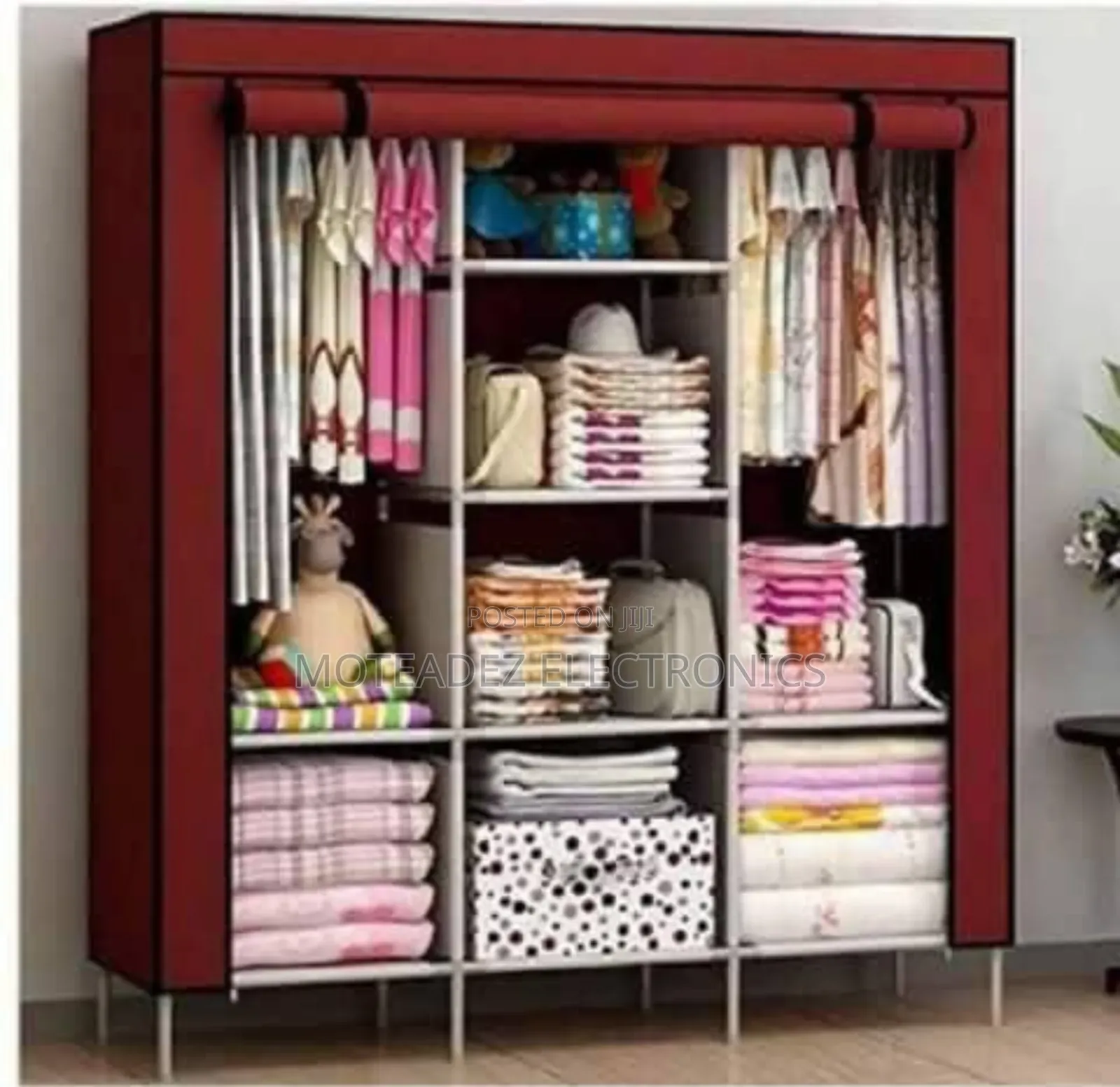 Elegant 3 Partitions Strong Fabric Material Mobile Iron Pole Wardrobe