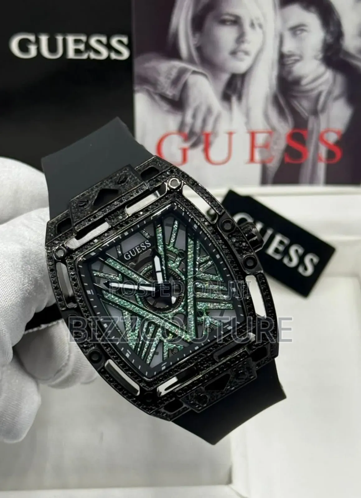 Original Guess Black Mechanical Rubber Strap Watch