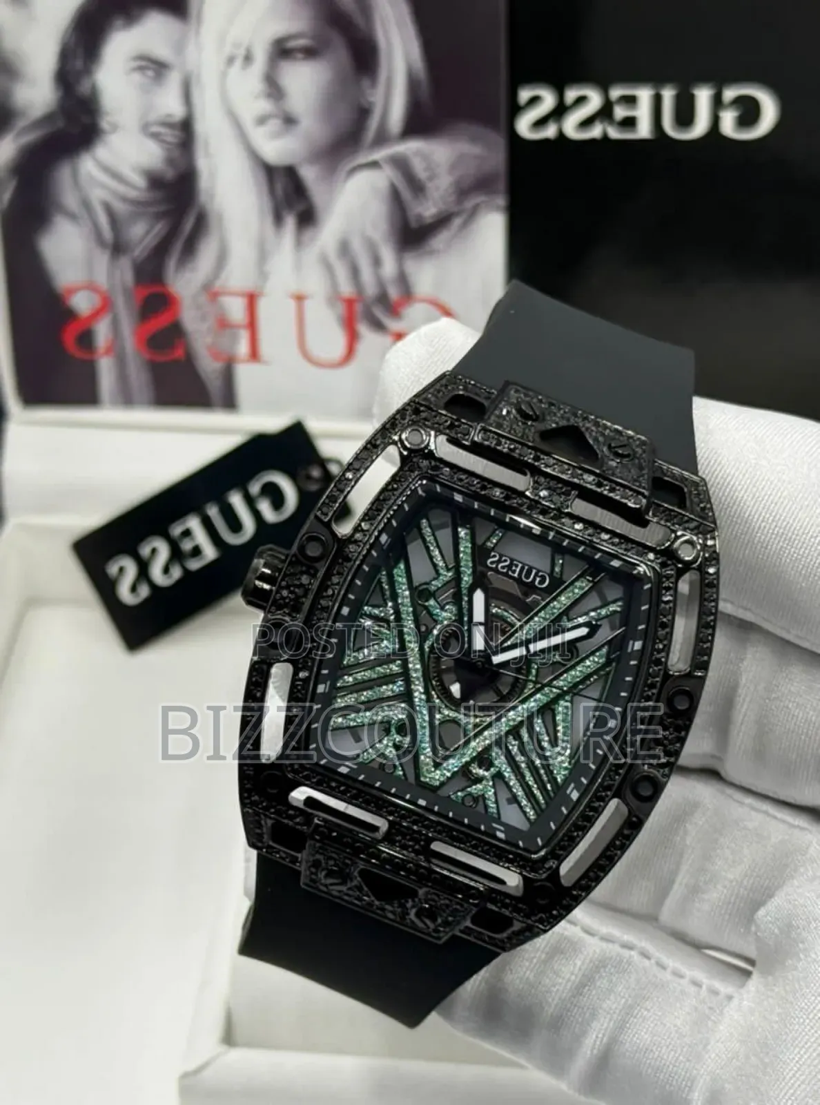 Original Guess Black Mechanical Rubber Strap Watch