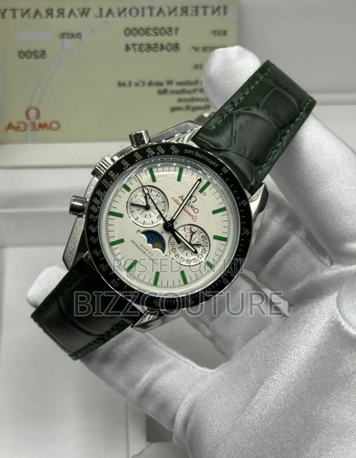 Original Omega Co-Axial Green Genuine Leather Strap Watch