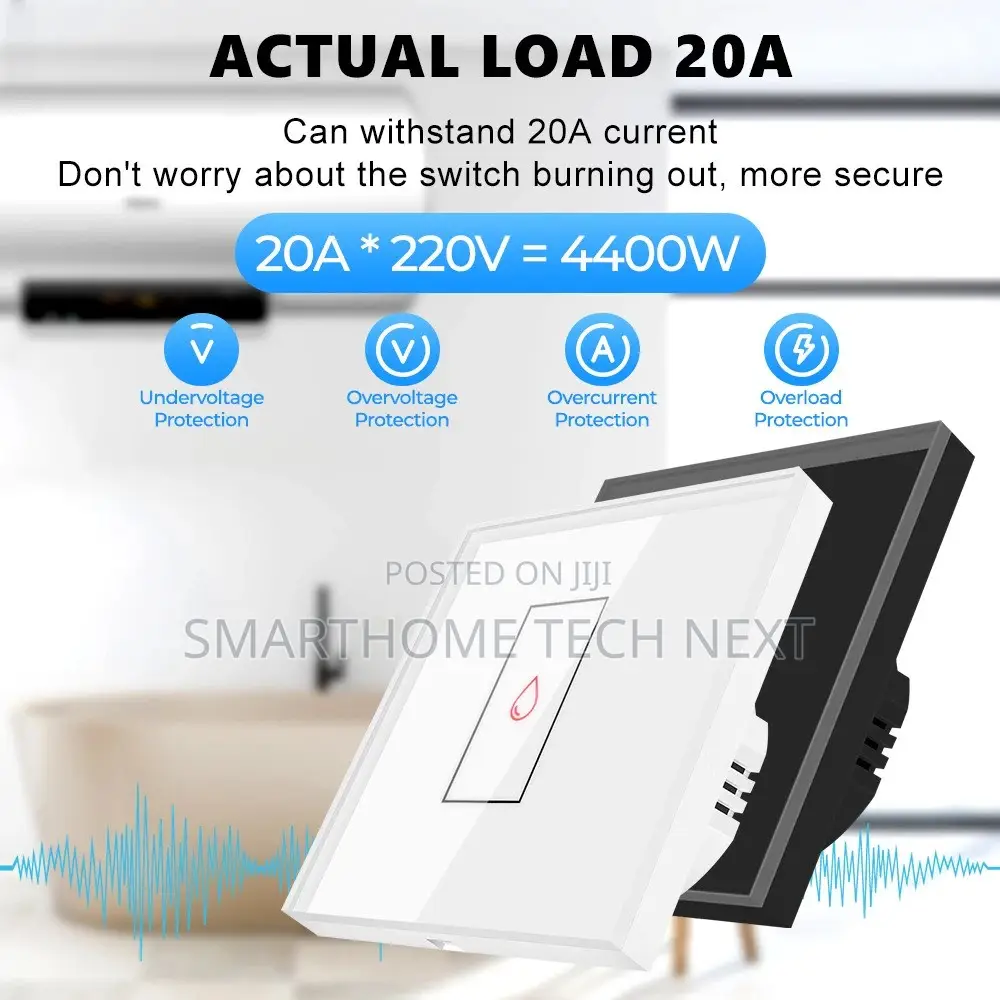 20a Smart Ac/Water Heater Wifi Switch Black, Energy Monitor