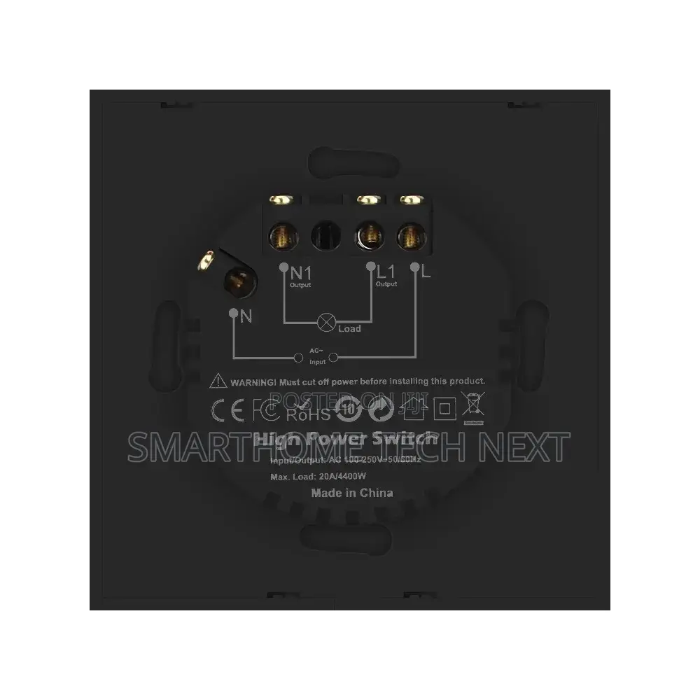 20a Smart Ac/Water Heater Wifi Switch Black, Energy Monitor