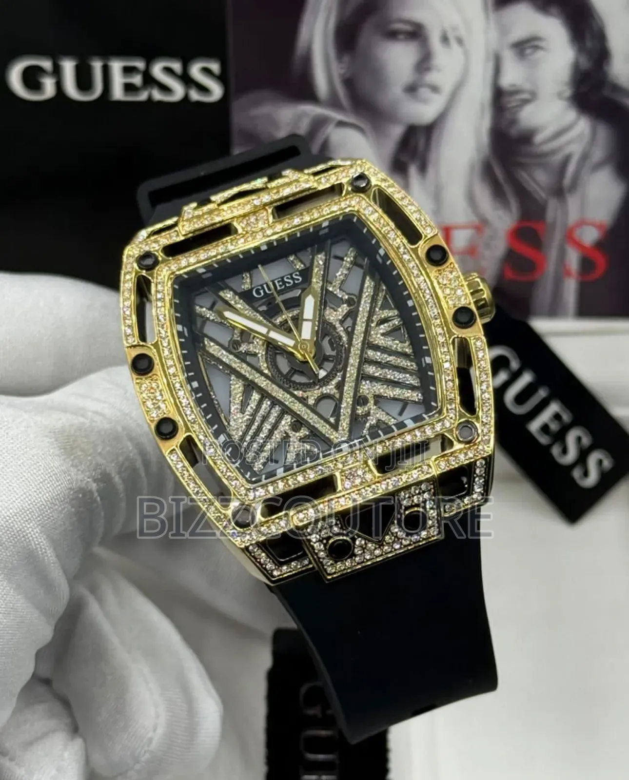 Original Guess Mechanical Black Rubber Strap Watch in Store