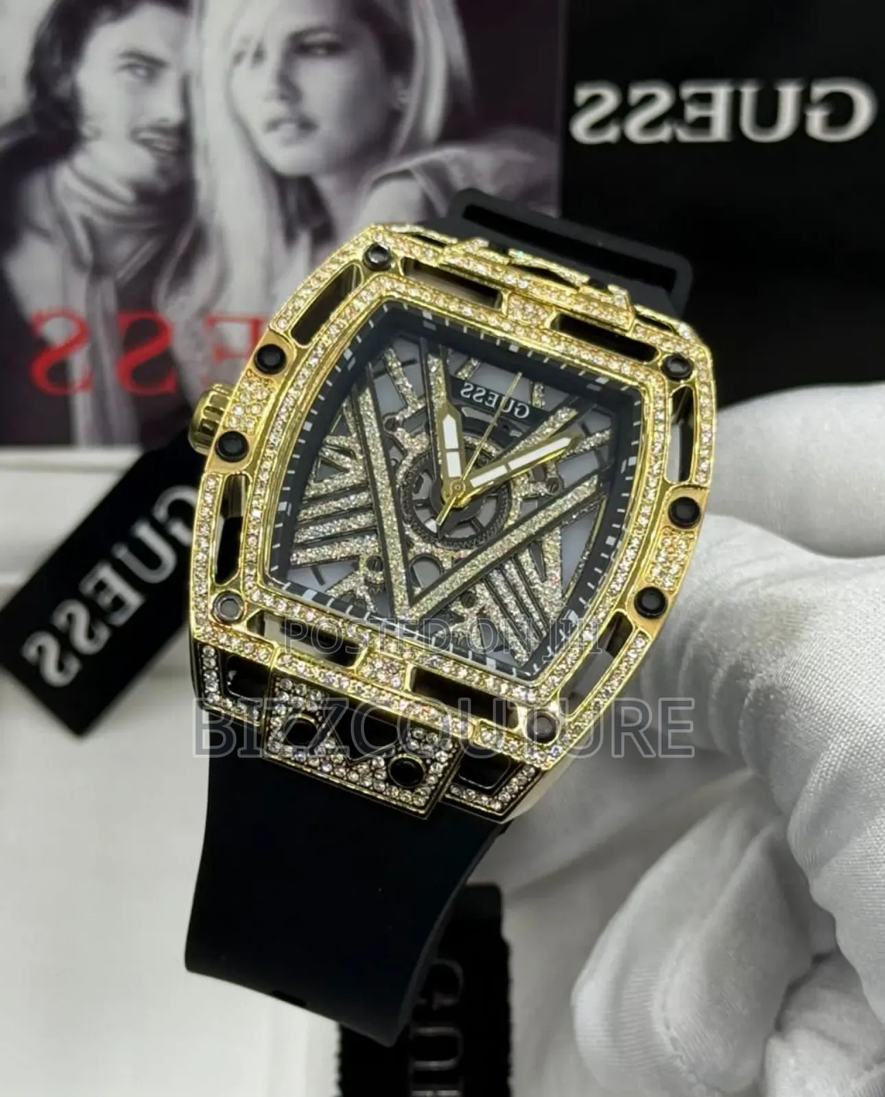 Original Guess Mechanical Black Rubber Strap Watch in Store