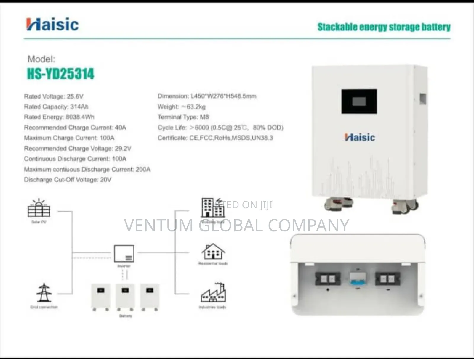 Lithium Lifepo4 Battery 25.6v 8kwh Battery