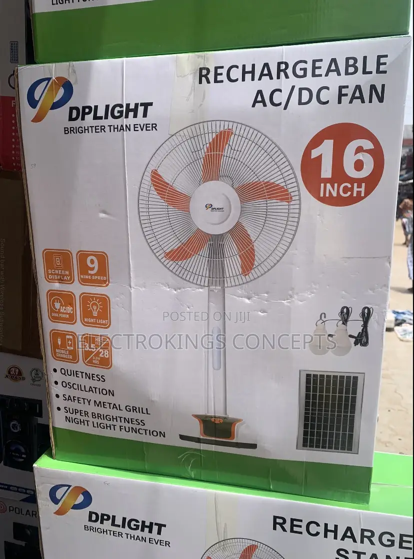 16” Rechargeable Standing Fan With Solar Panels Dp-5916h