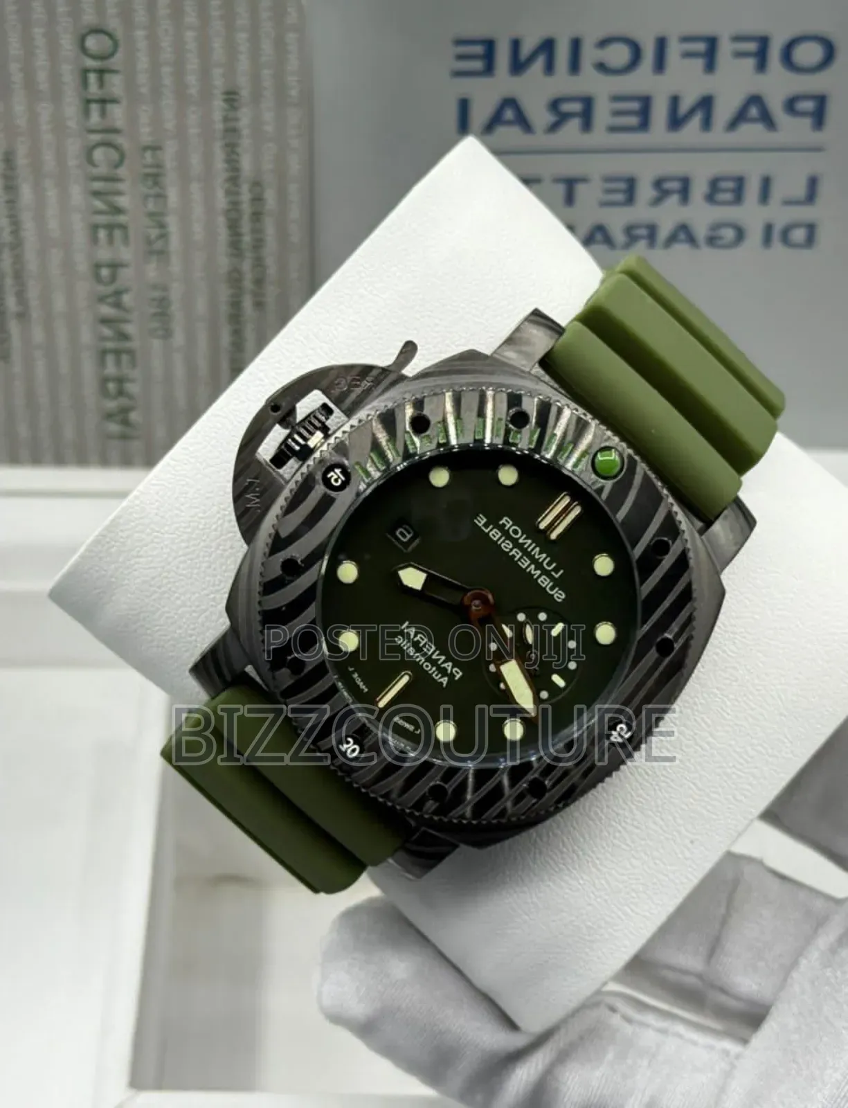 Original Panerai Submersible Green Dial Rubber Strap Watch