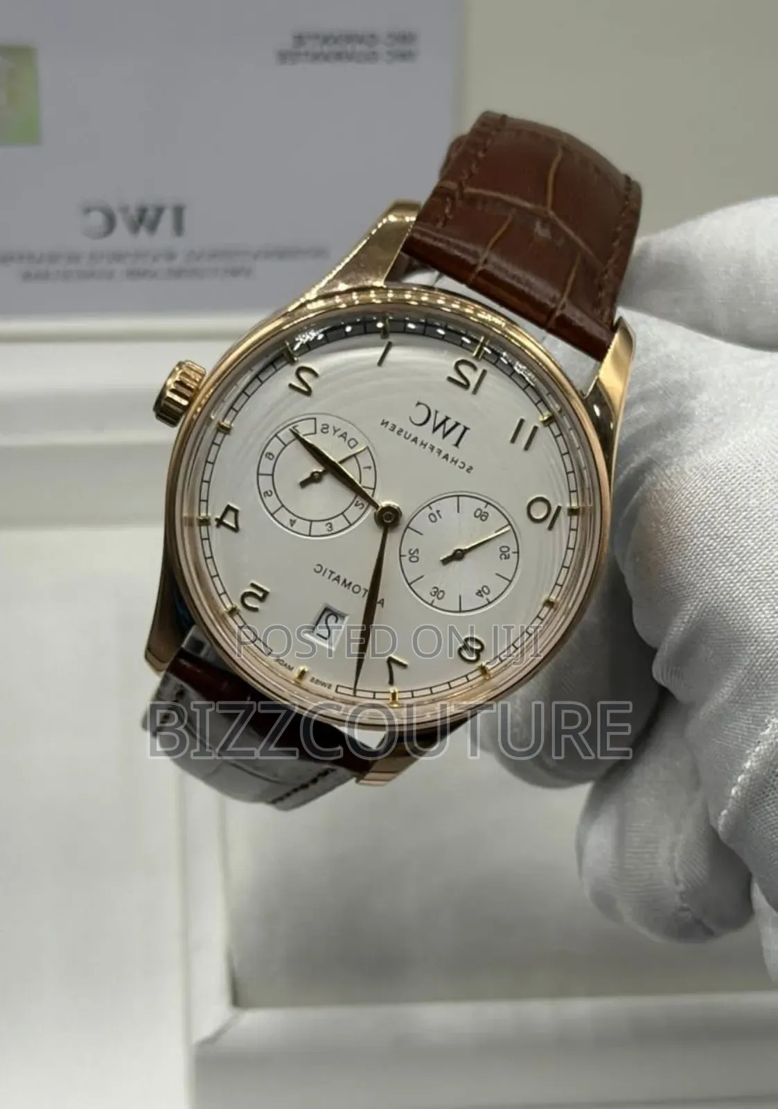 Original Iwc Schaffhausen Brown Genuine Leather Strap Watch