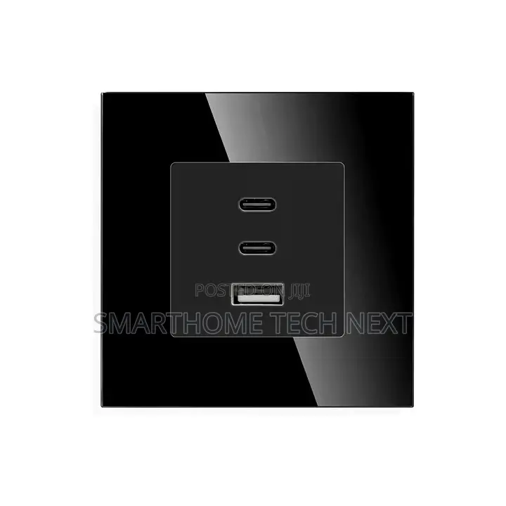 65w Super Fast Charging Usb Wall Socket – Black Glass
