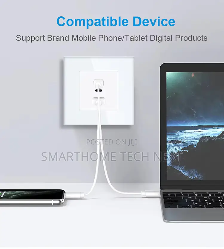 65w Super Fast Charging Usb Wall Socket – Black Glass