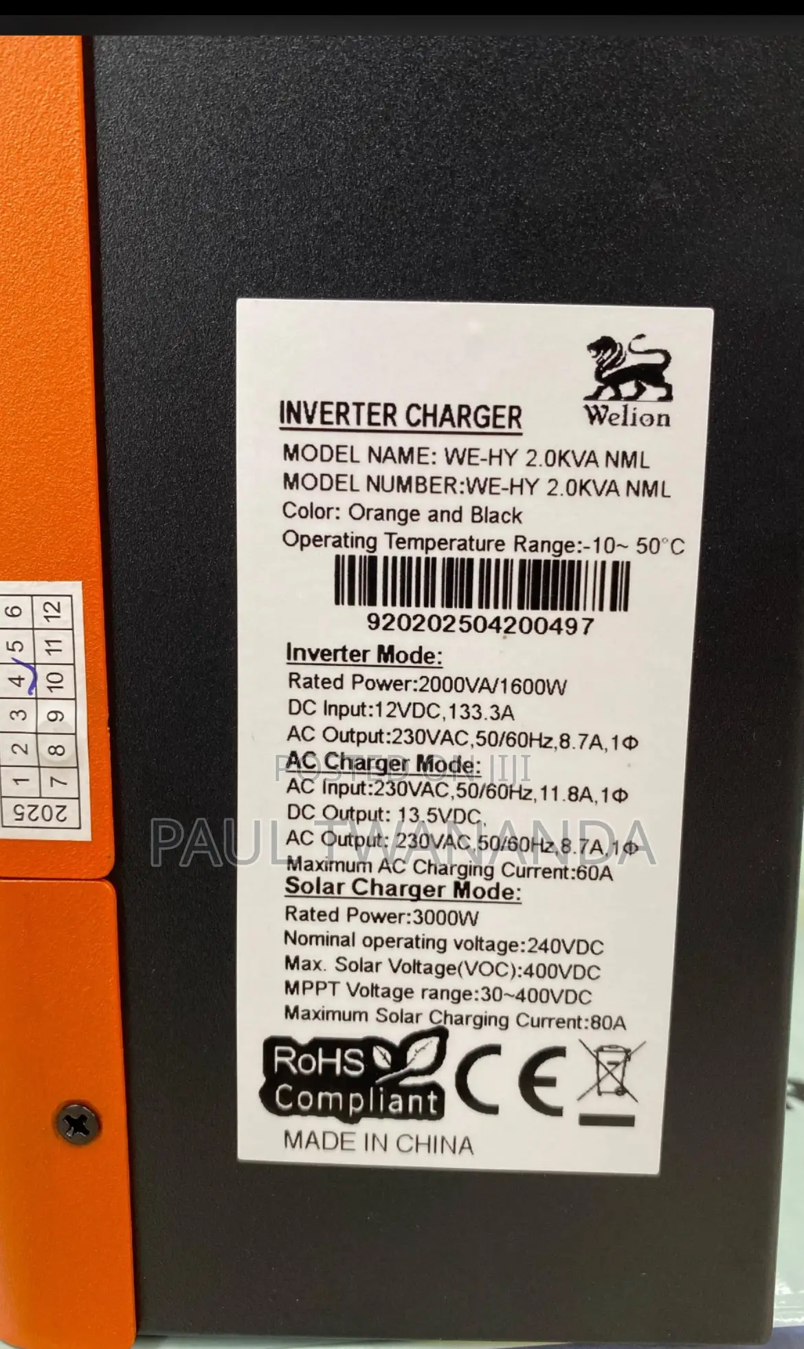Welion 2kva 12v Hybrid Inverter