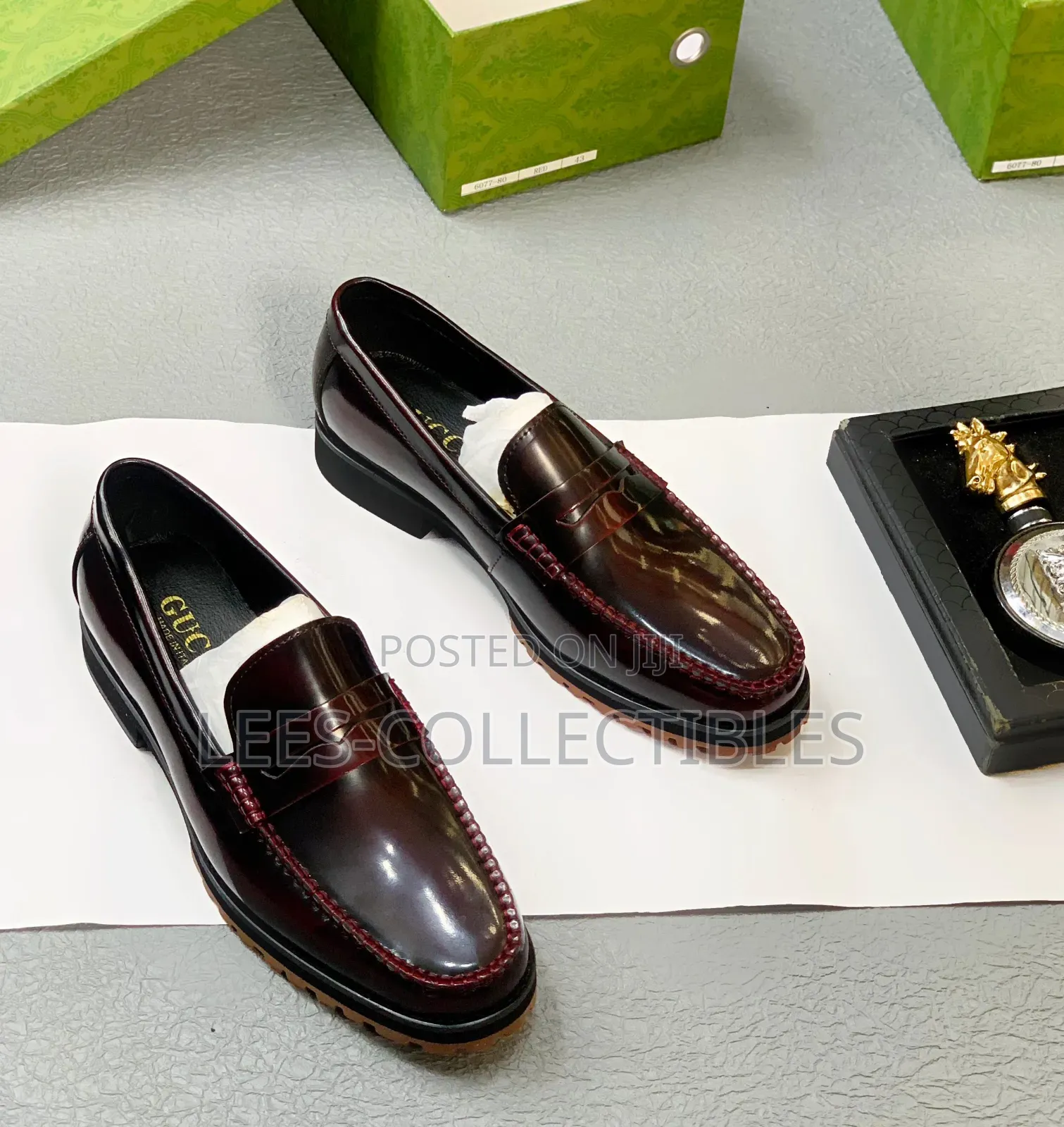 Luxury Wine Color Gucci Leather Shoes