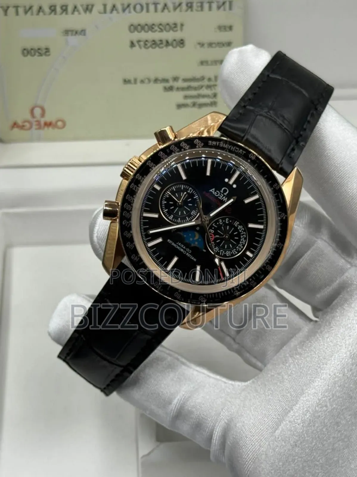 Original Omega Black Dial Genuine Leather Strap Watch