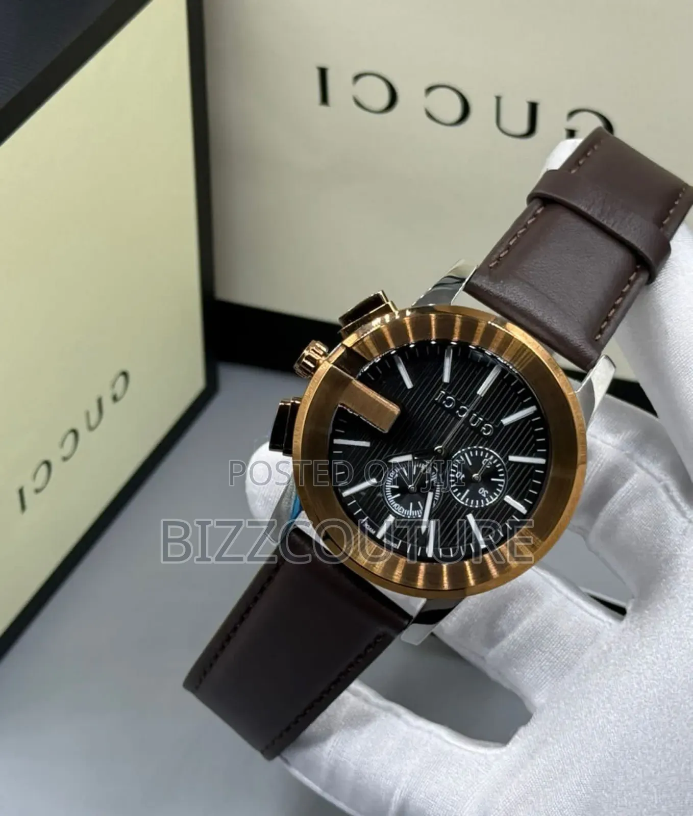 Original Gucci Brown Genuine Leather Strap Watch in Store