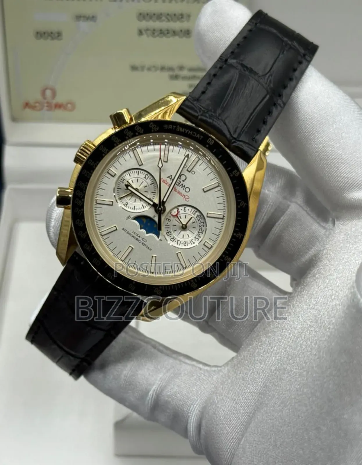 Original Omega Co-Axial Black Genuine Leather Strap Watch