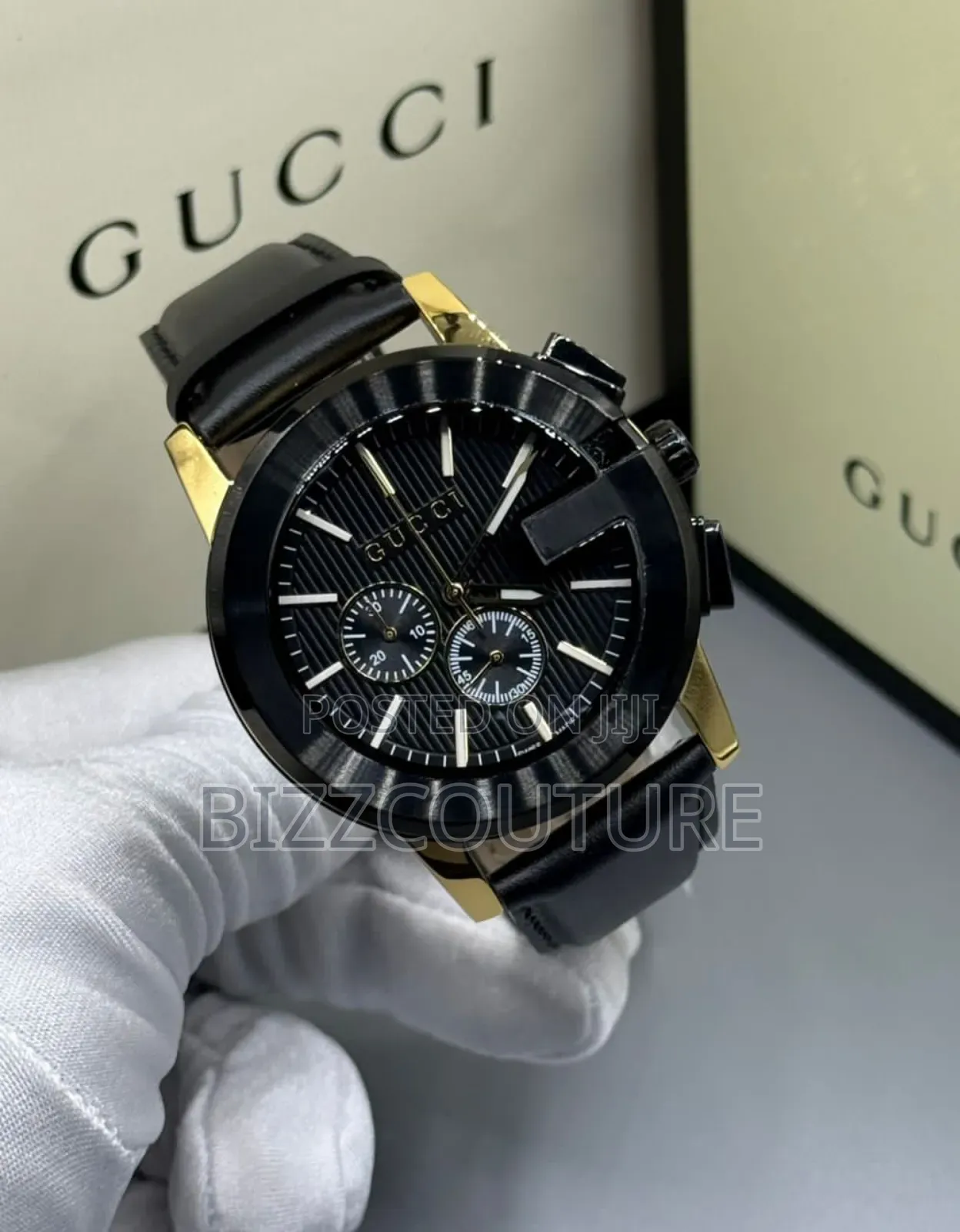 Original Gucci Black Dial Genuine Leather Strap Watch