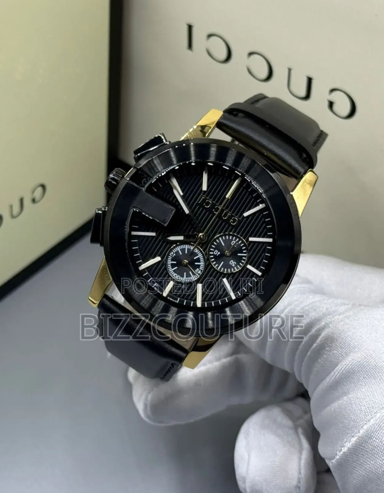 Original Gucci Black Dial Genuine Leather Strap Watch