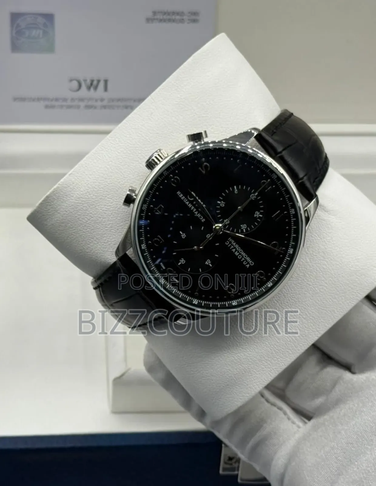 Original Iwc Schaffhausen Black Genuine Leather Strap Watch