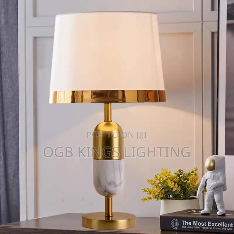Nordic Modern Gold Table Lamps Fabric Lampshade Bedside Lamp