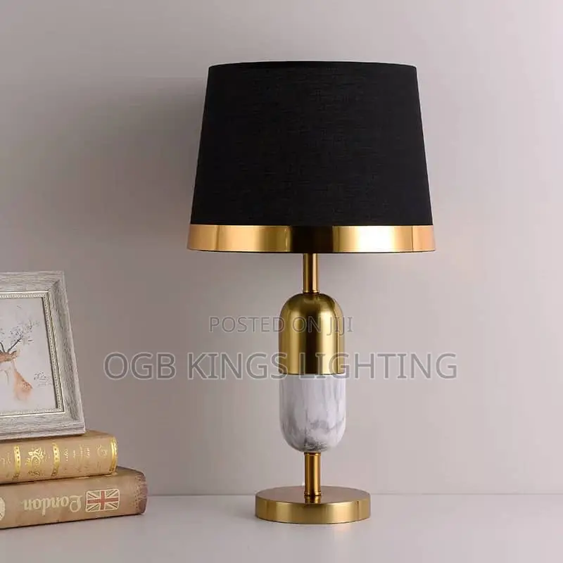 Nordic Modern Gold Table Lamps Fabric Lampshade Bedside Lamp