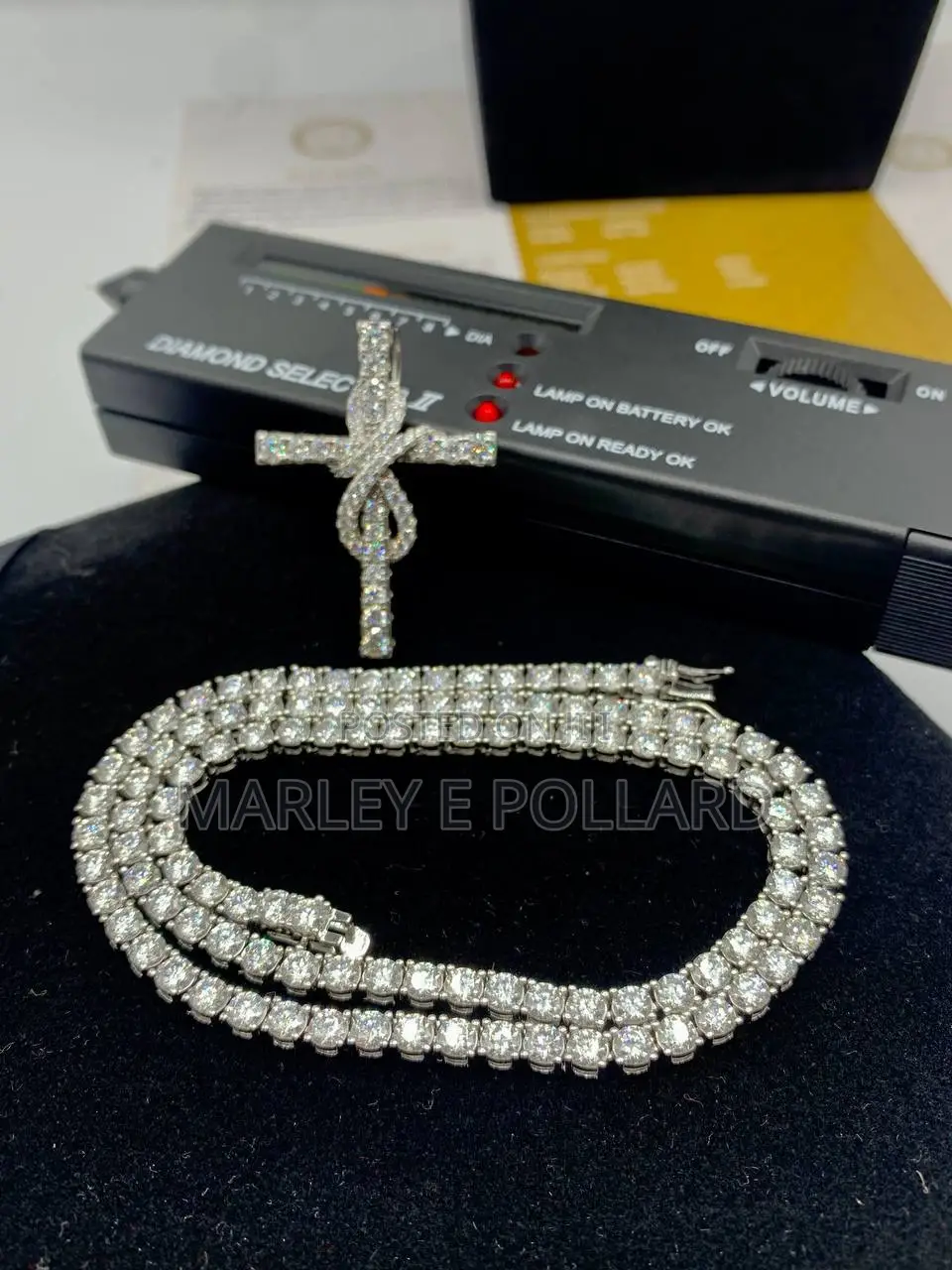 925 Sterling Moissanite Rope Cross Tennis Chain Necklace