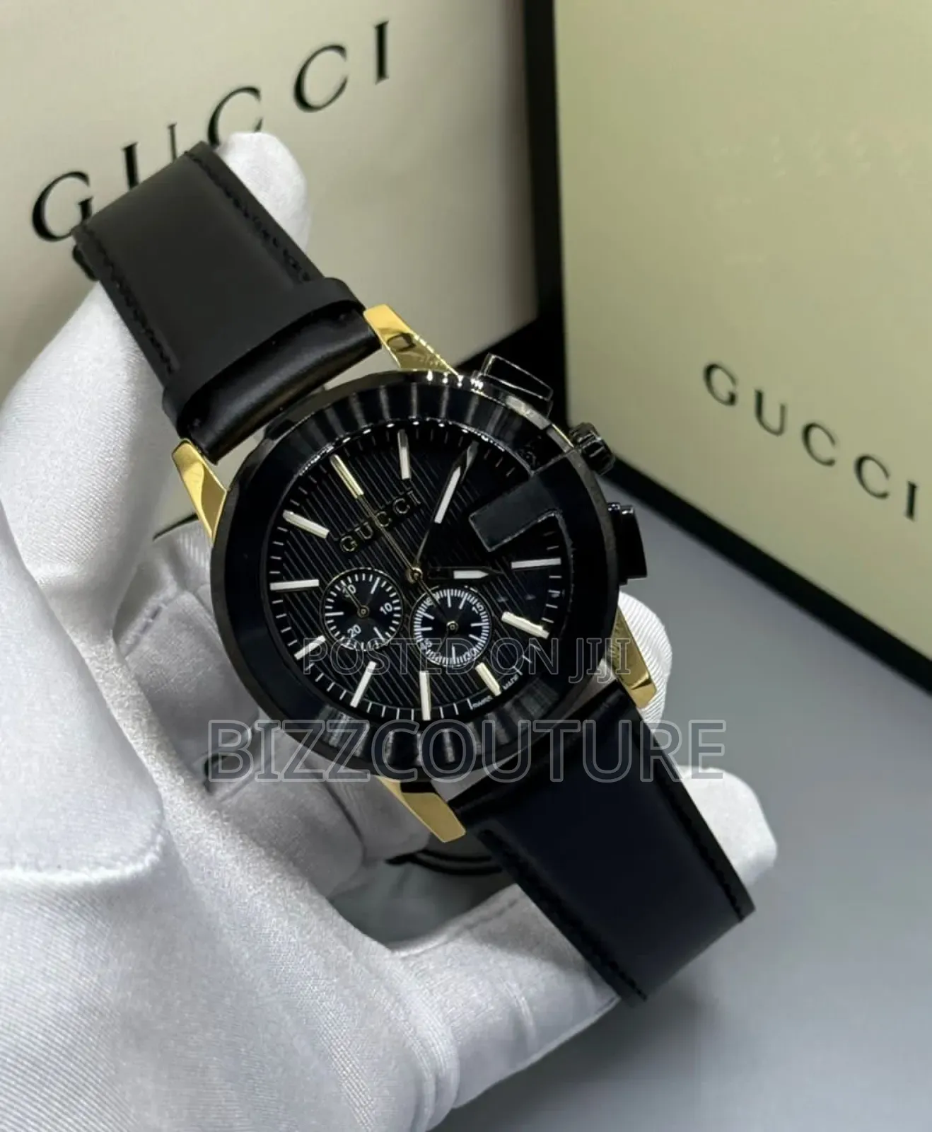 Original Gucci Black Genuine Leather Strap Watch