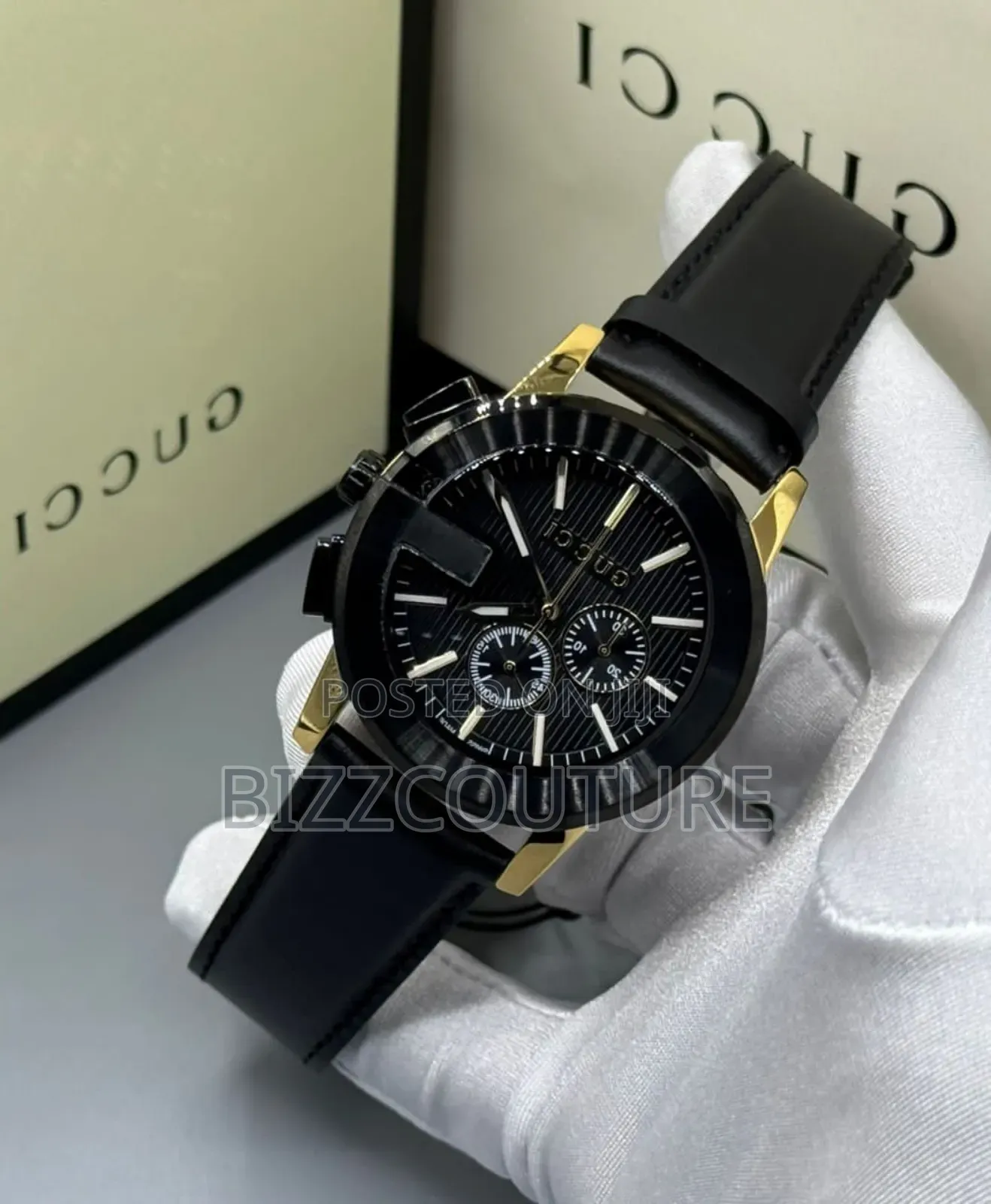 Original Gucci Black Genuine Leather Strap Watch