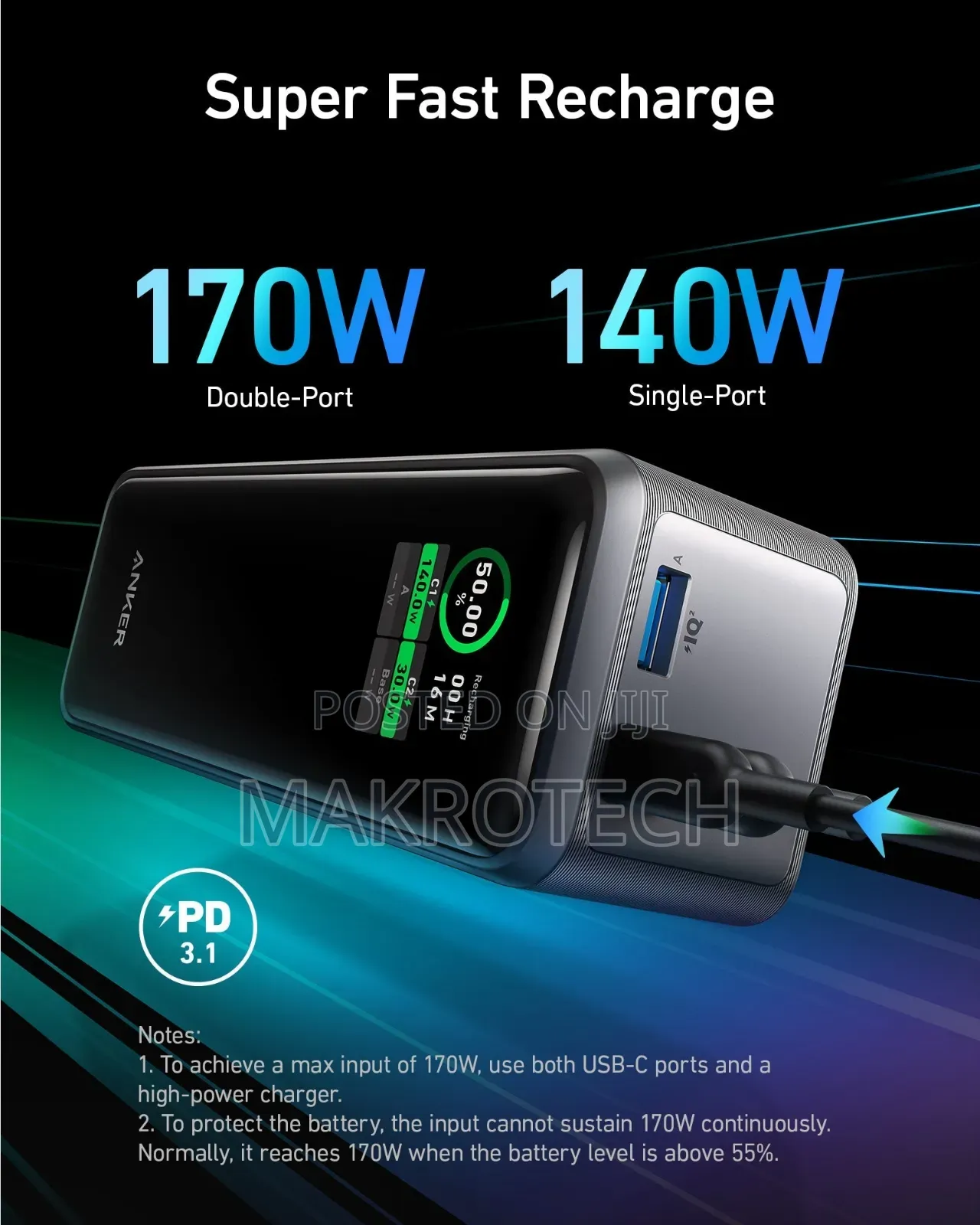 Anker 27,650mah Power Bank (250w) With 100w Charging Base