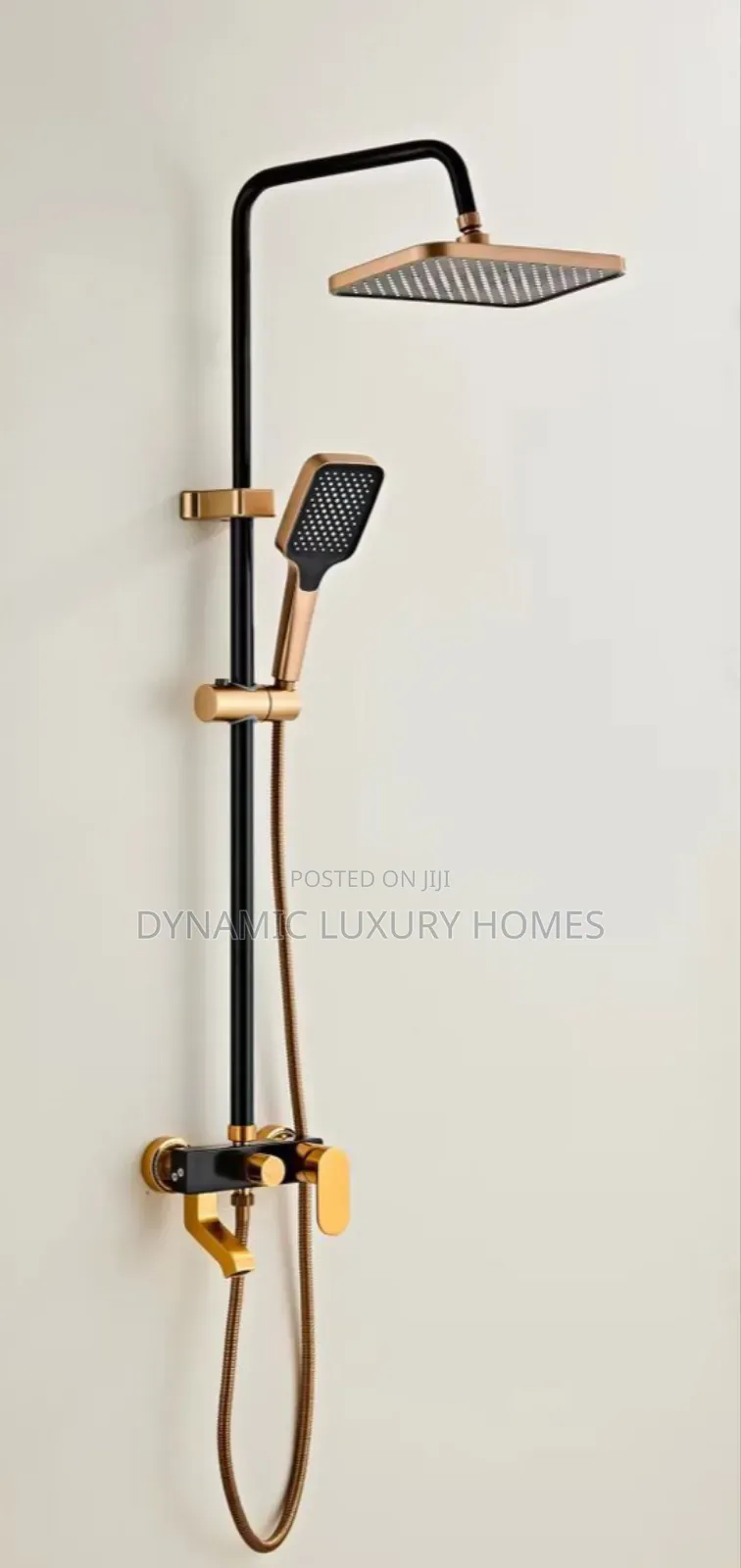 Black and Gold Standing Shower Mixer. Hot and Cold