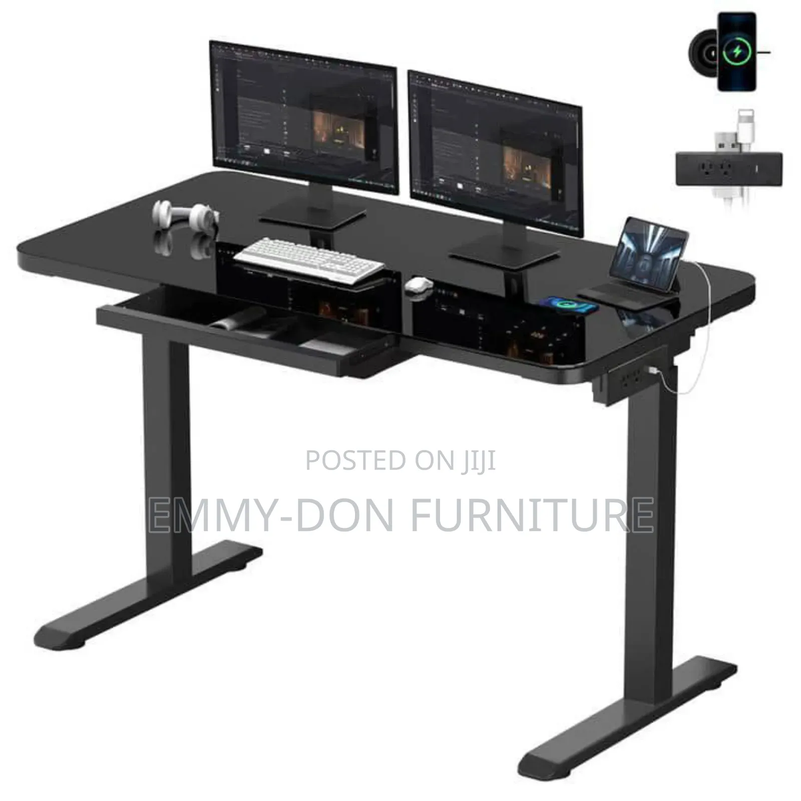 Adjustable Electric Glass Table With Finger Print 