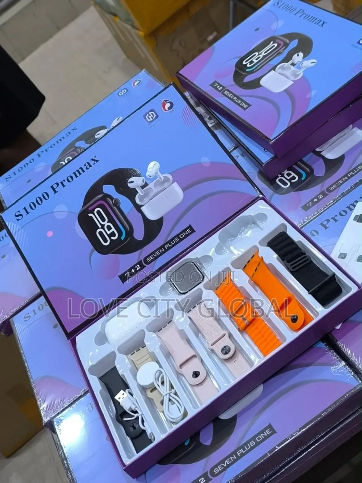 S1000 Pro Max 10 in 1 Set Smartwatch With Earphone 7 Straps