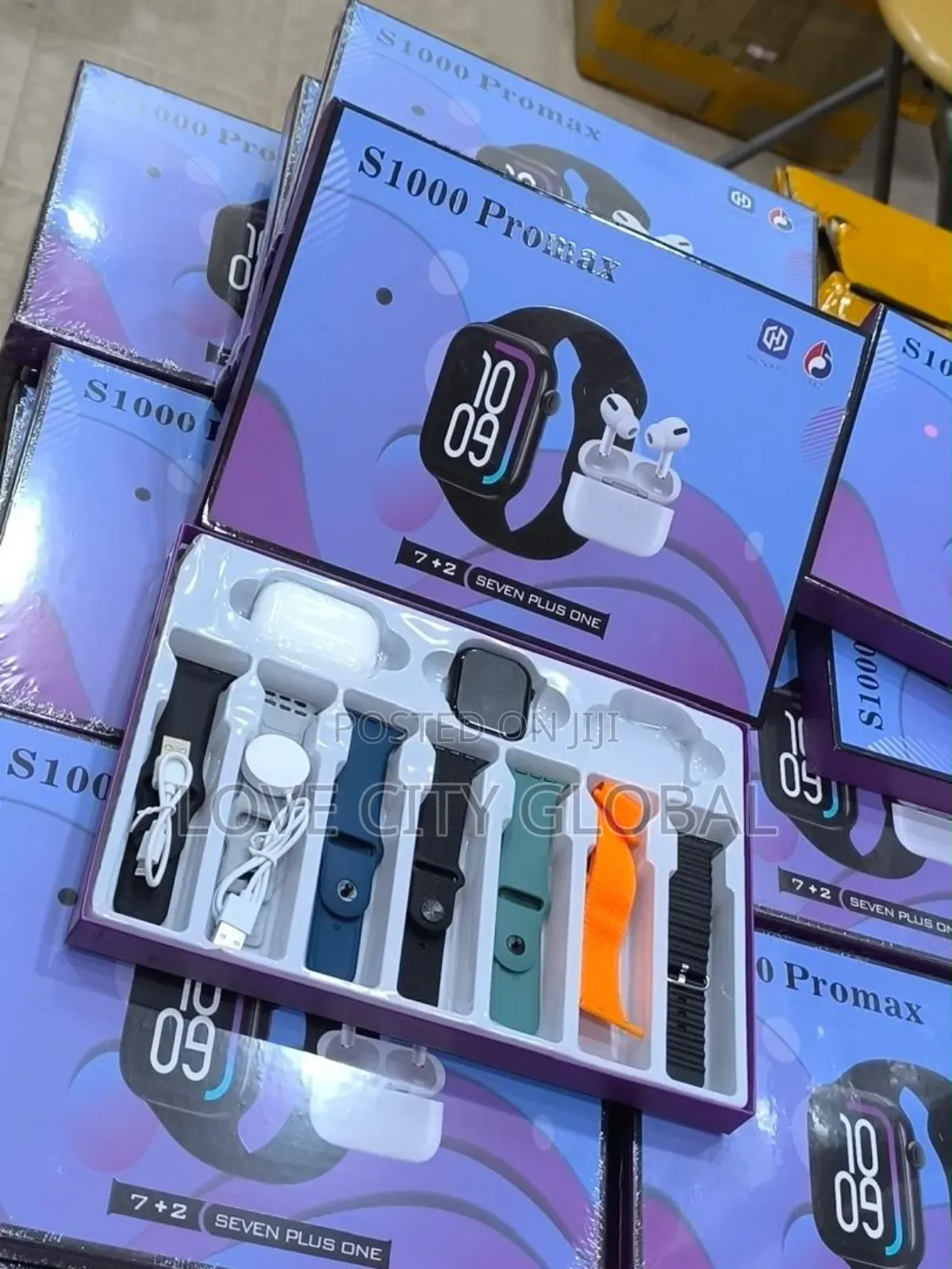 S1000 Pro Max 10 in 1 Set Smartwatch With Earphone 7 Straps