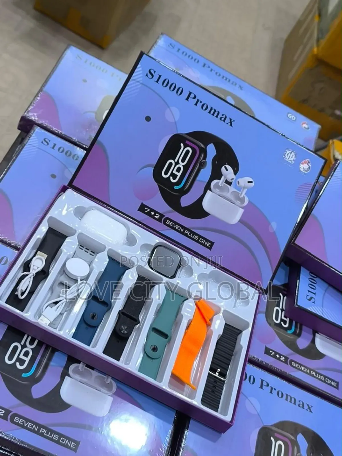 S1000 Pro Max 10 in 1 Set Smartwatch With Earphone 7 Straps