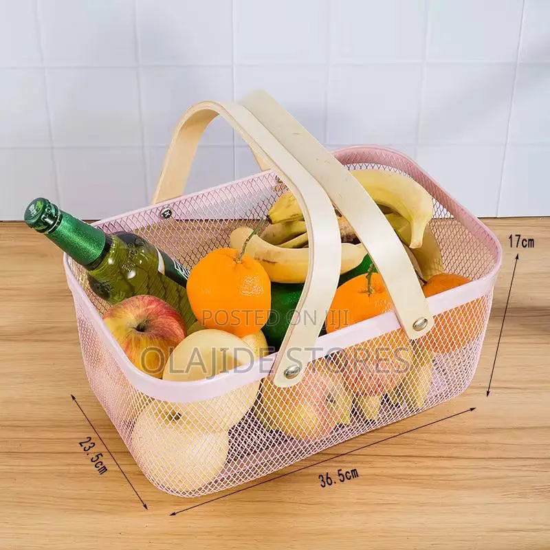 Storage Basket With Wooden Handle