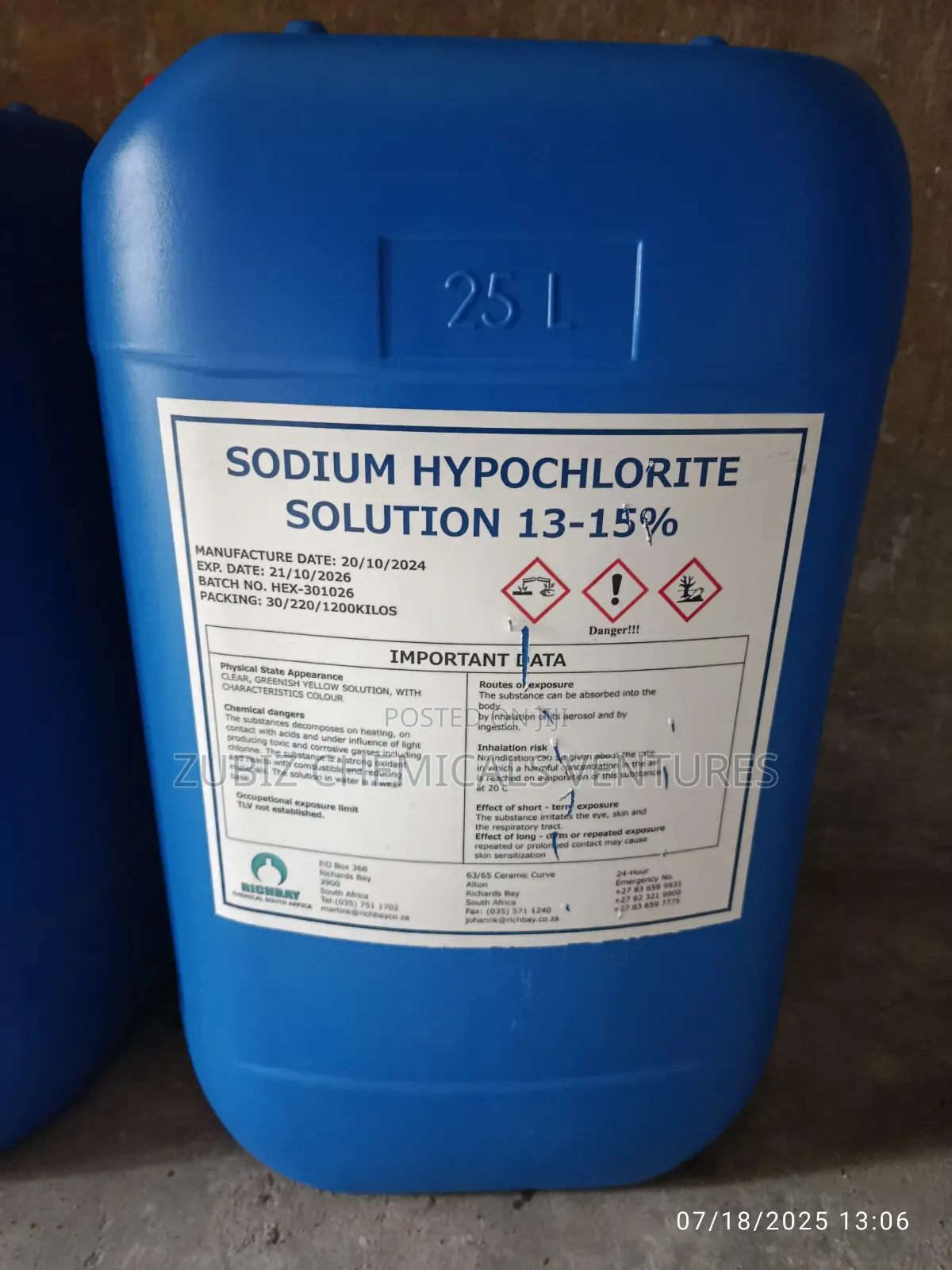 Sodium Hypochlorite 30kg