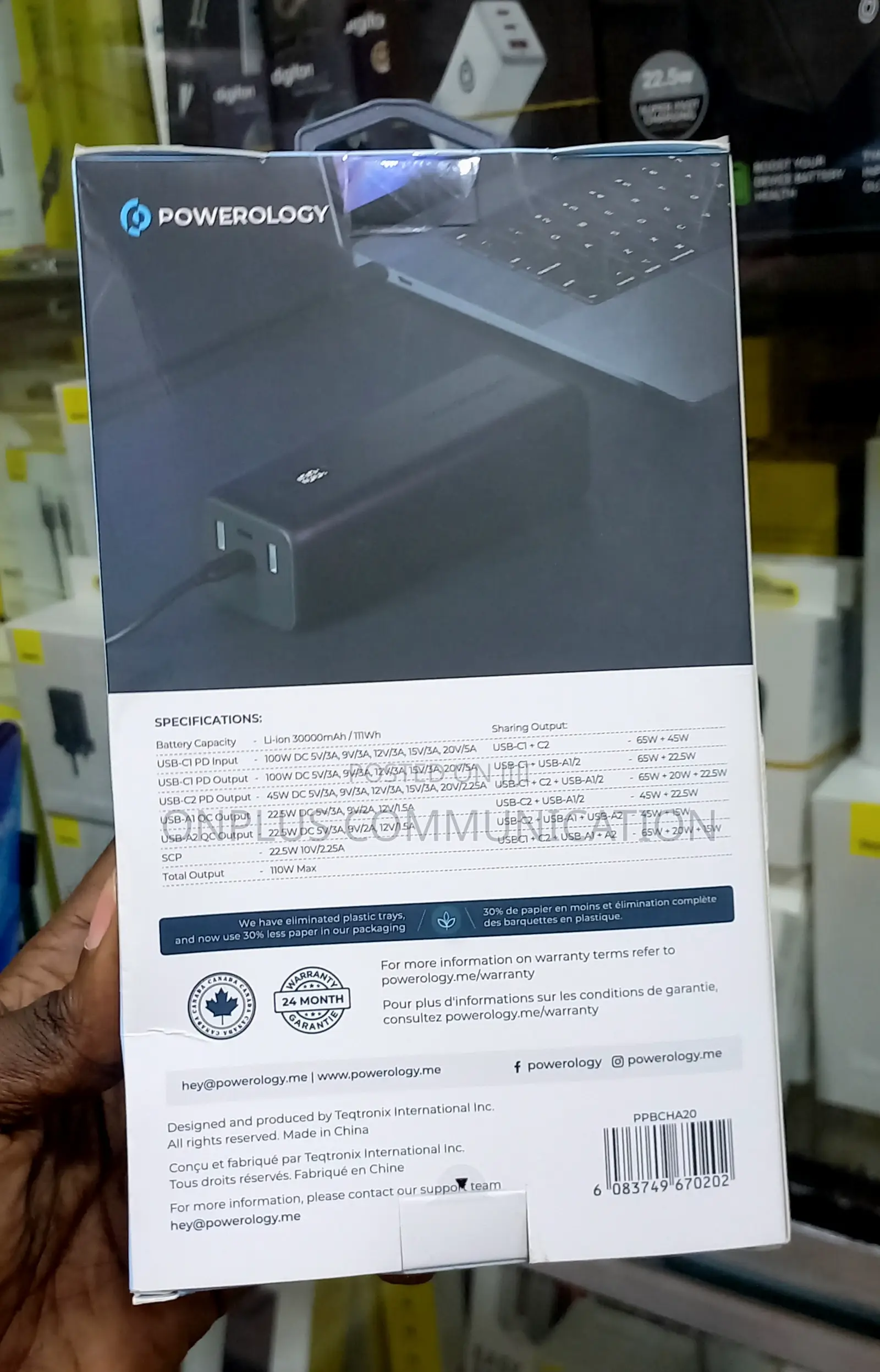 Powerology Onyx 30000mah Dual Usb-C Power Bank
