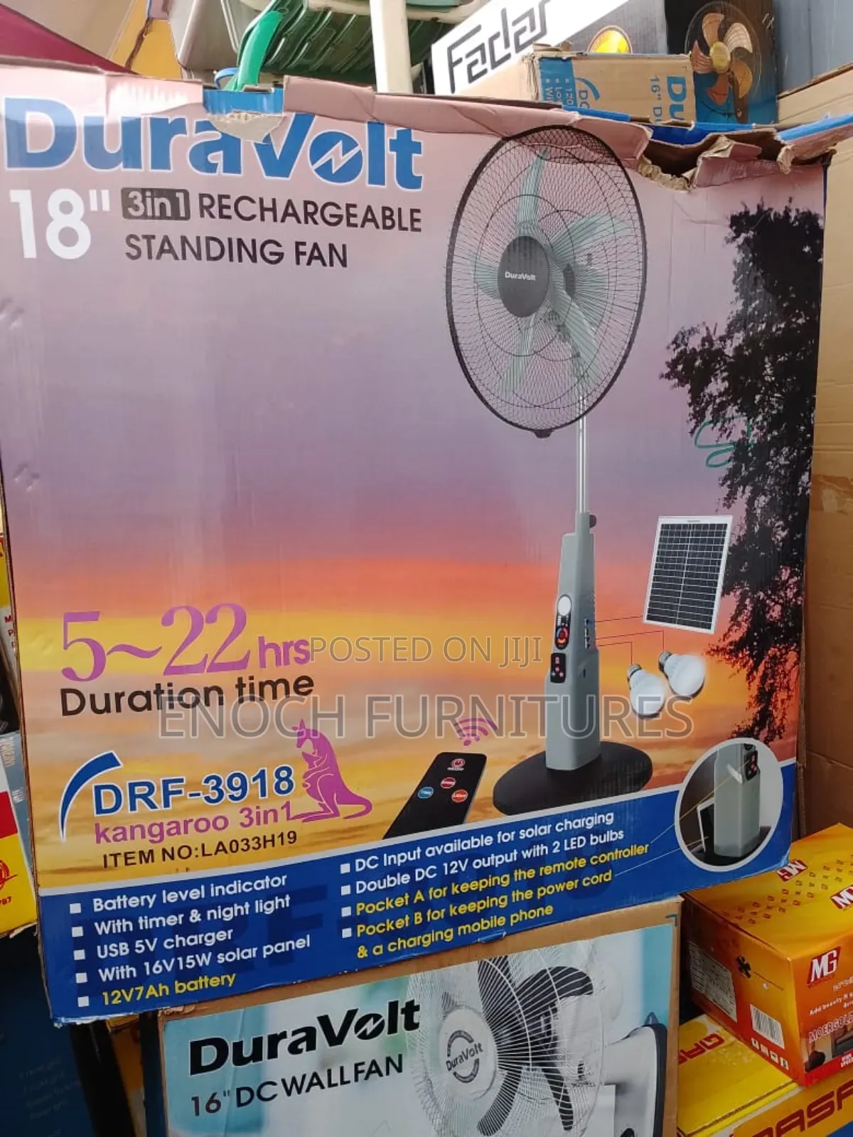 Duratvolt Rechargeable Fan With Solar Panel