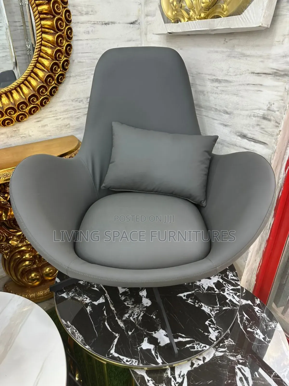 Accent Leather Chair With Pillow
