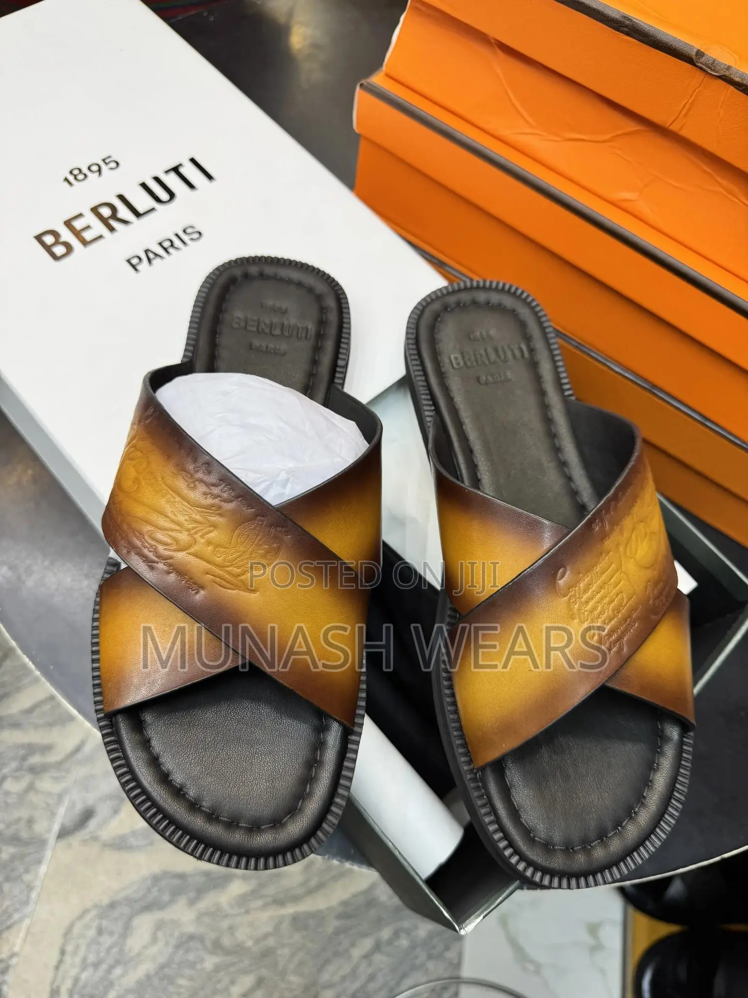 Berluti Leather Slipers , Brown Skin Design