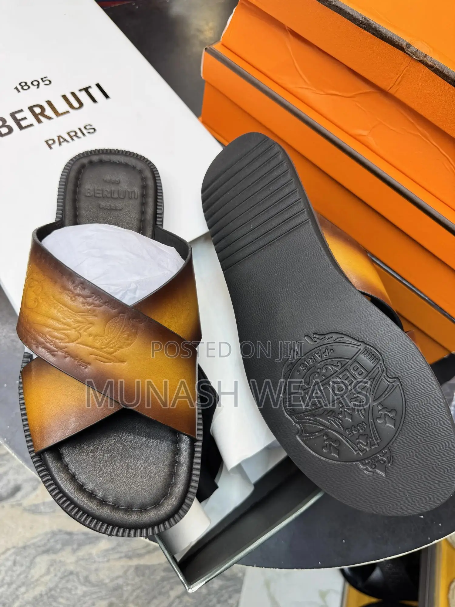 Berluti Leather Slipers , Brown Skin Design