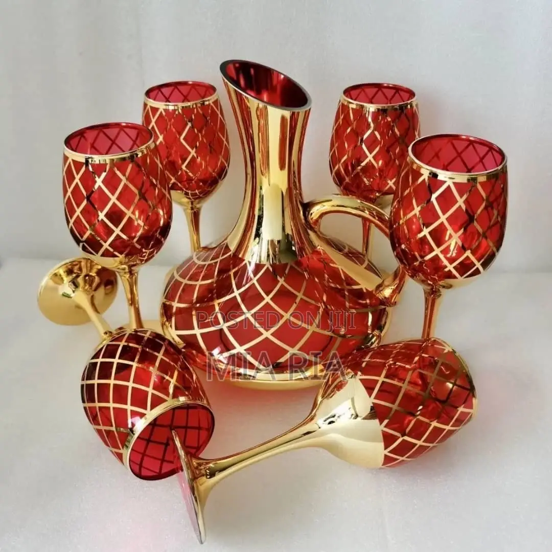 Luxury Gold Glass Wine Decanter With Wine Glass