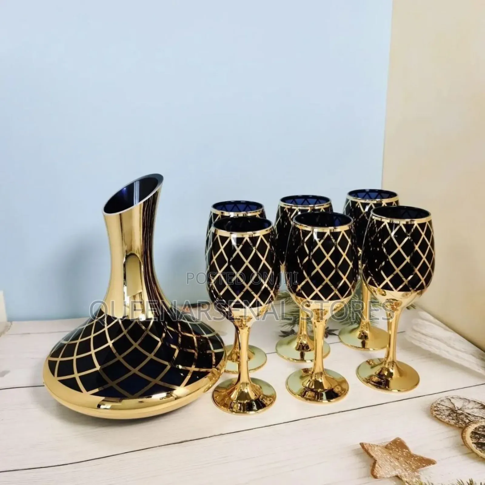 Luxury Gold Glass Wine Decanter With 6pcs Cup