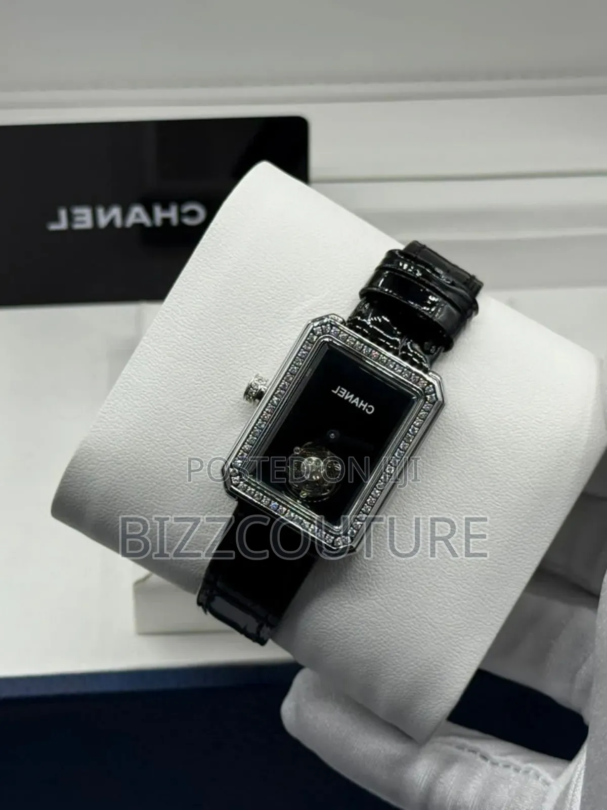 Original Chanel Black Genuine Leather Strap Watch