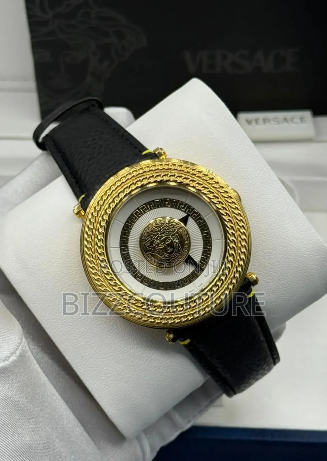 Original Versace Black Genuine Leather Strap Watch